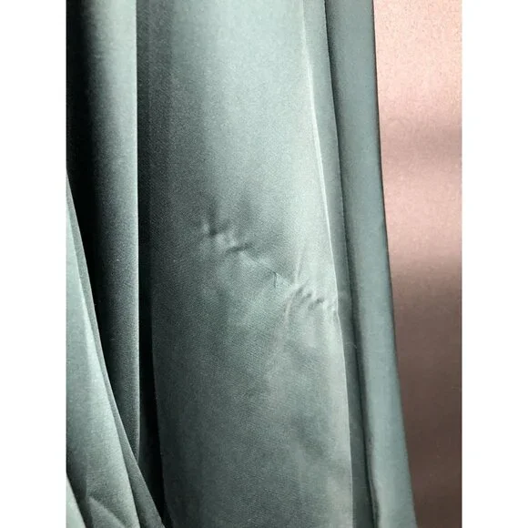 Lulus Women's Front Slit Satin Maxi Dress S Teal Green Formal Dance Bridesmaid - Picture 6 of 12